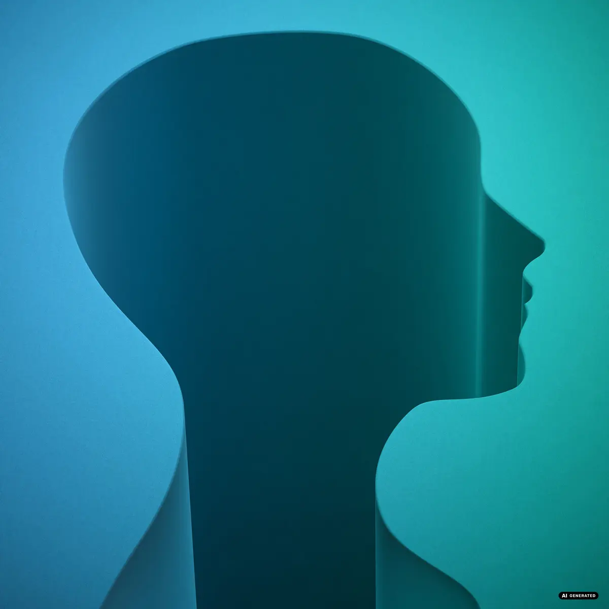 Abstract silhouette against blue-green background
