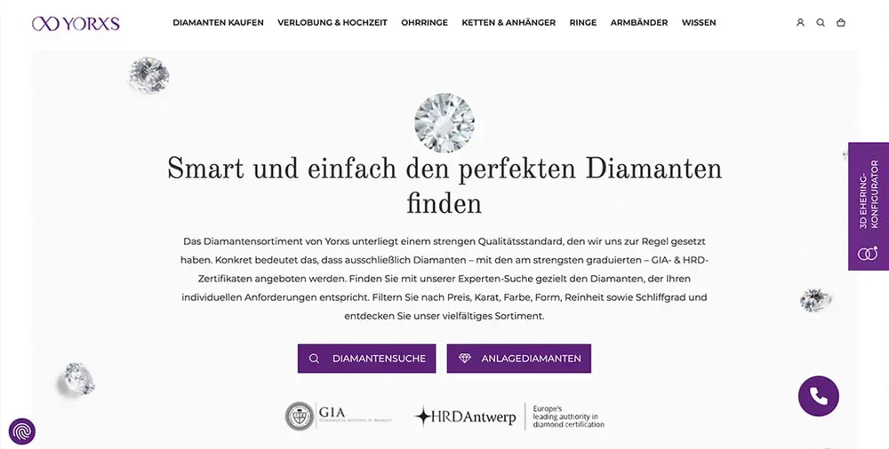 Yorxs diamond search page with text and logos.