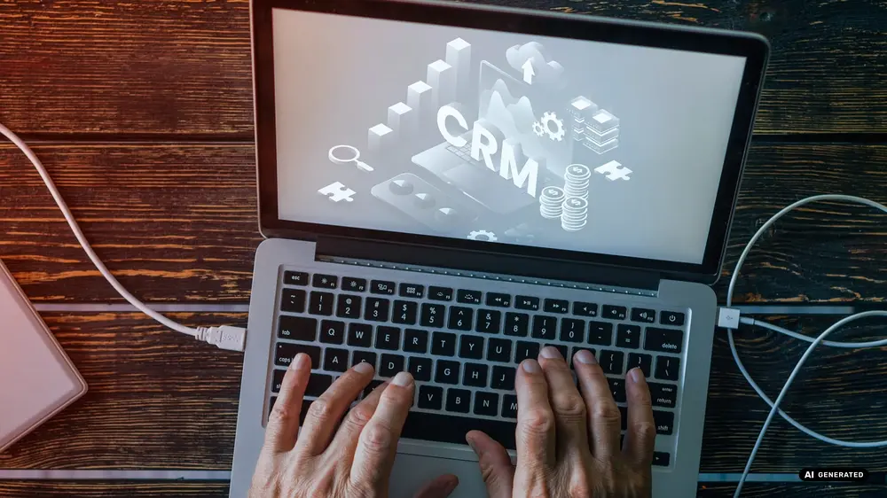Laptop displaying HubSpot and Zoho CRM comparison