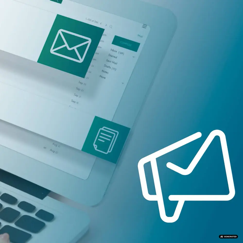 Close-up of email interface on computer screen with icons
