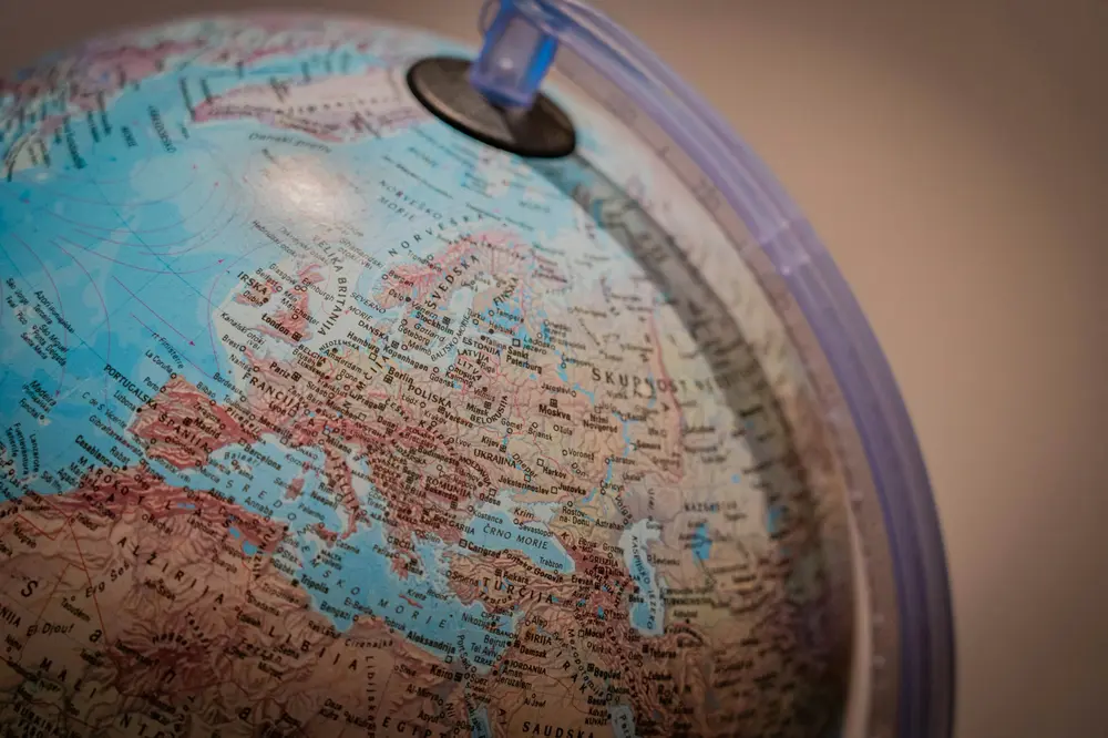 Close-up of a globe showing Europe