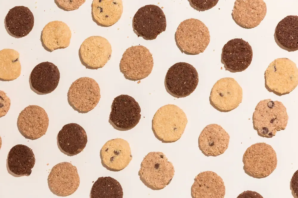 Assorted cookies arranged in a pattern