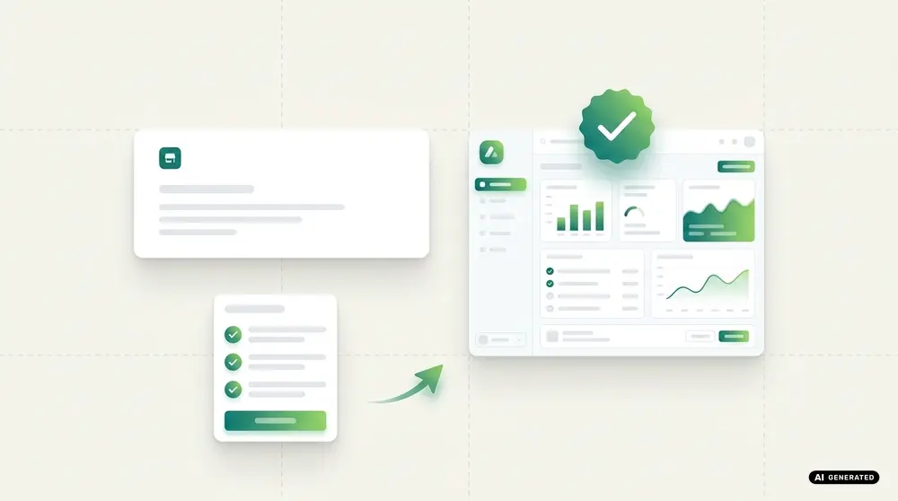 Illustrated data dashboard with charts and checklists