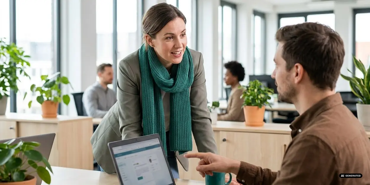 Colleagues discussing in a modern office