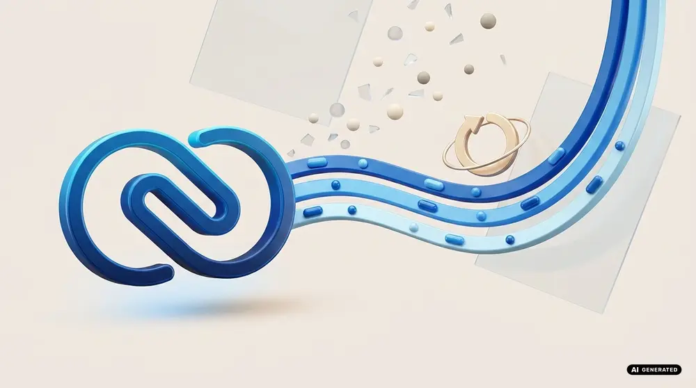 Blue intertwined shapes with floating elements