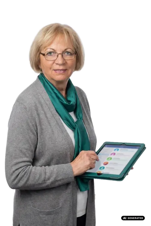 Ältere Frau hält ein Tablet