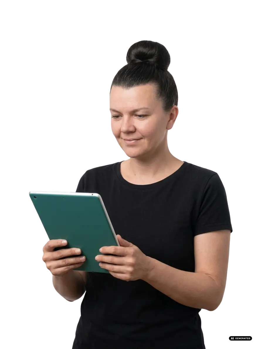 Woman in black shirt using a tablet