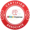 Red circular badge with Zoho Expense logo and certified associate text.