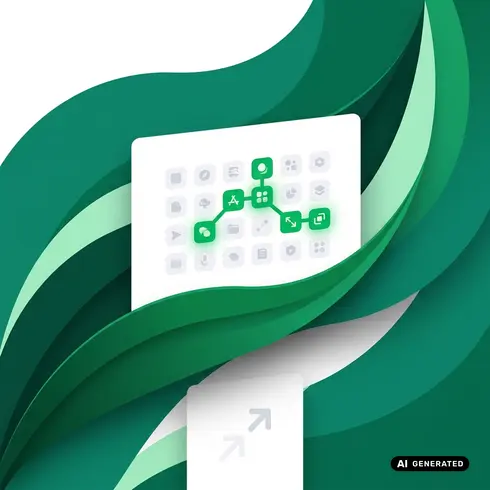 Abstraktes grünes Schichtdesign mit Schnittstellensymbolen