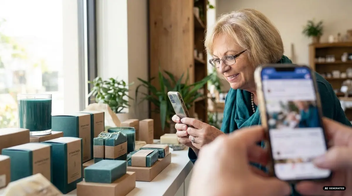 Woman taking photos of handmade products in a store