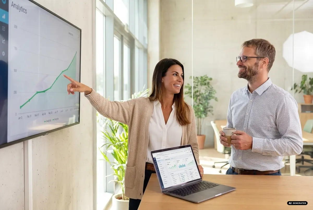 Woman presenting business growth chart to colleague